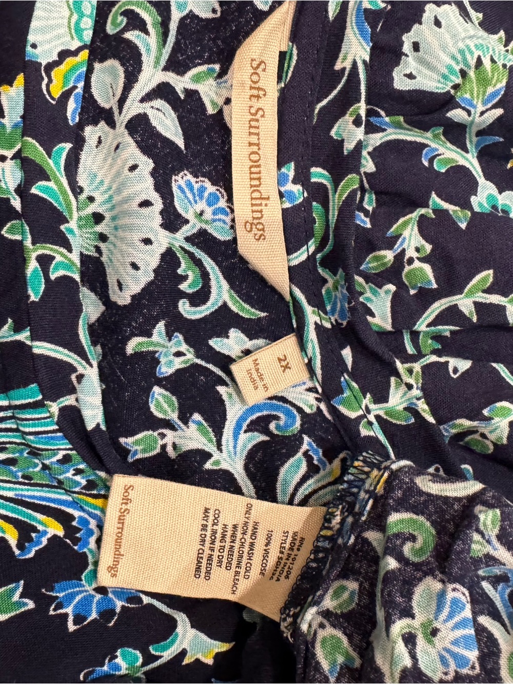 Soft Surroundings Navy Maxi Skirt with Aqua Floral Print 2XL NEW BOHO COTTAGE - Picture 5 of 7